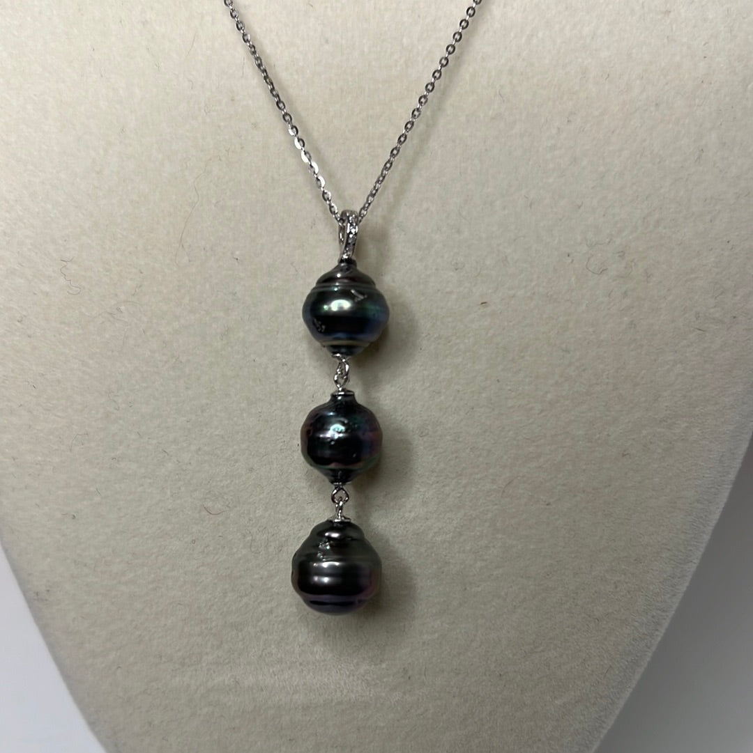 Black Tahitian 3 Pearl Drop Necklace