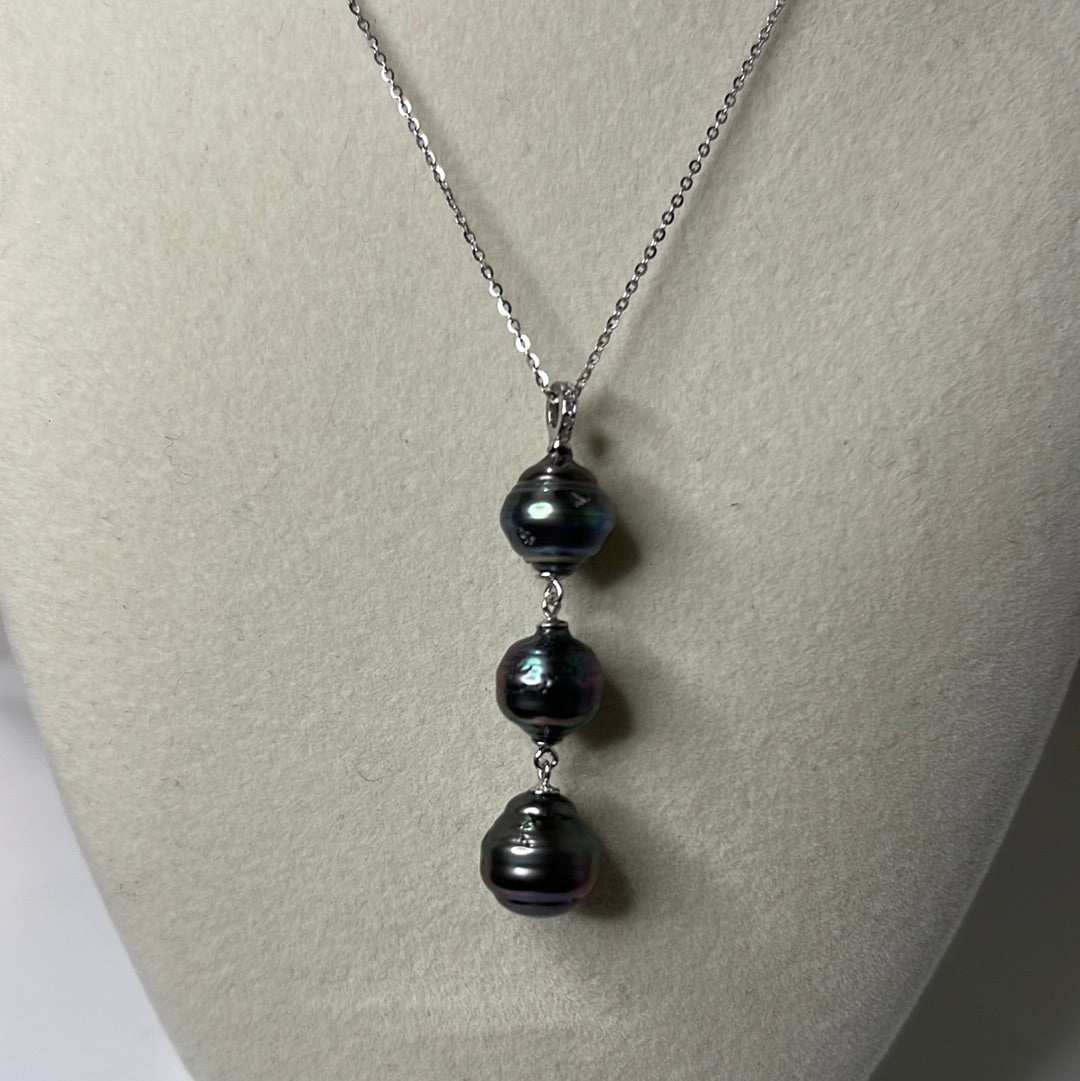 Black Tahitian 3 Pearl Drop Necklace