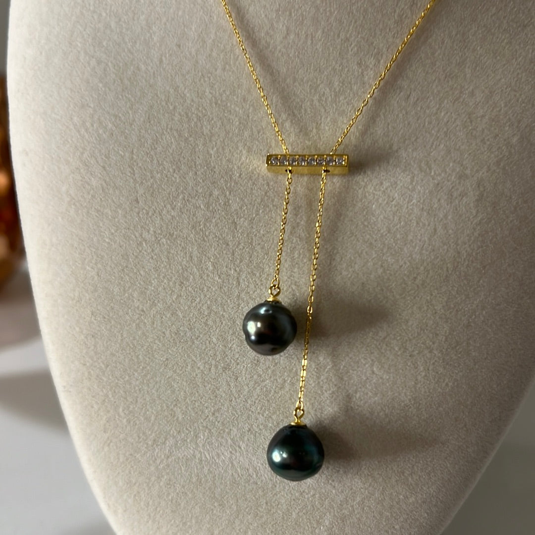 Black Tahitian Double Pearl Necklace