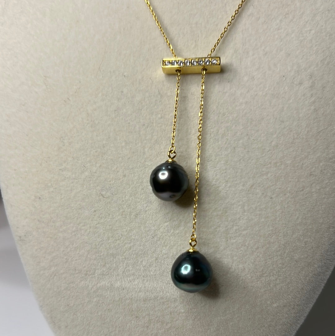 Black Tahitian Double Pearl Necklace