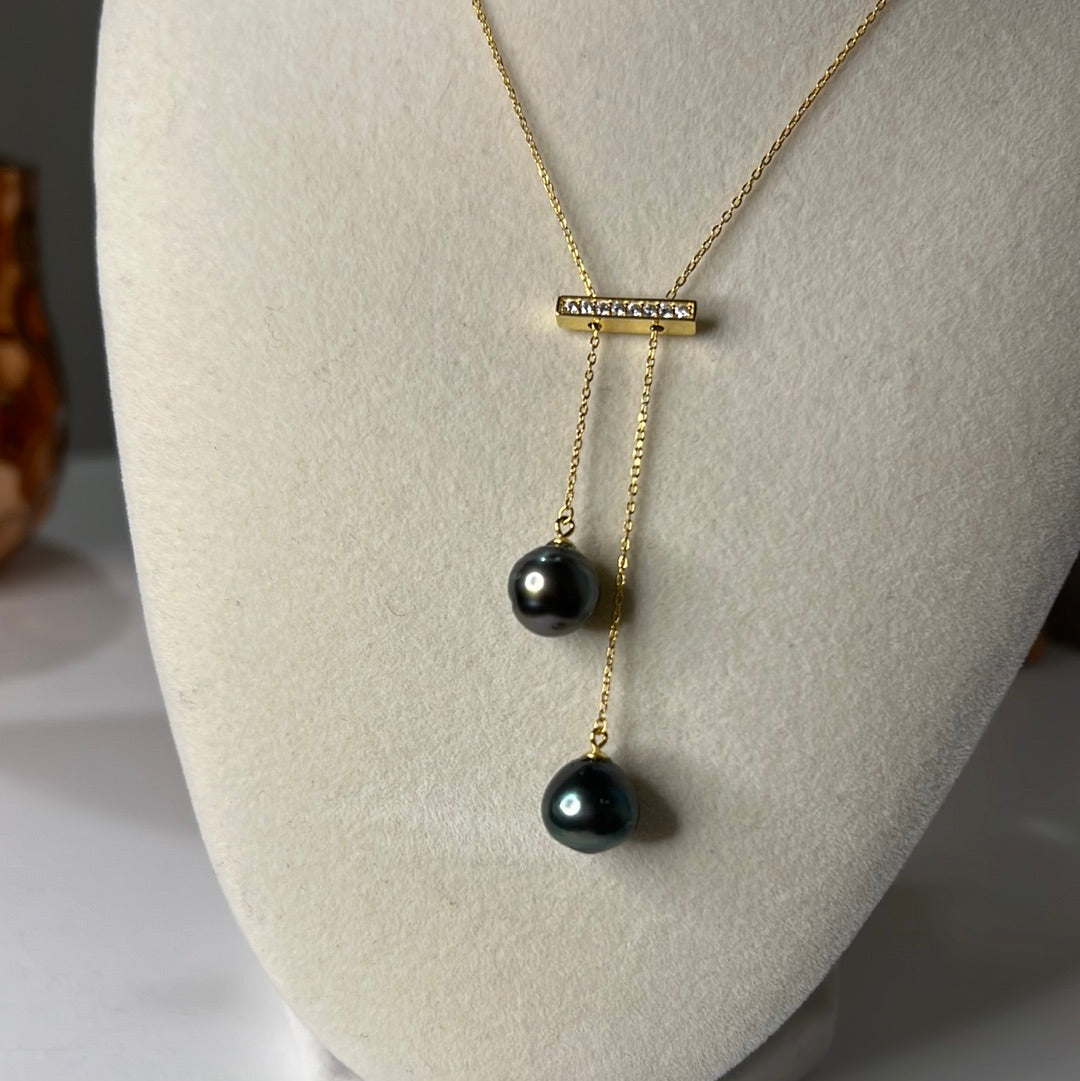 Black Tahitian Double Pearl Necklace