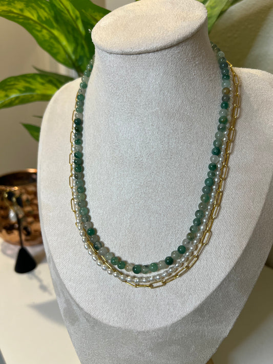 Jade and Pearl mix chain necklace
